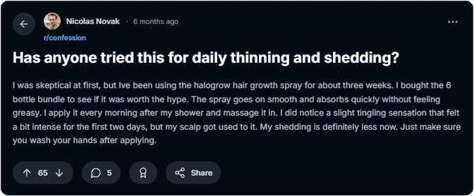 HaloGrow Hair Spray user reviews
