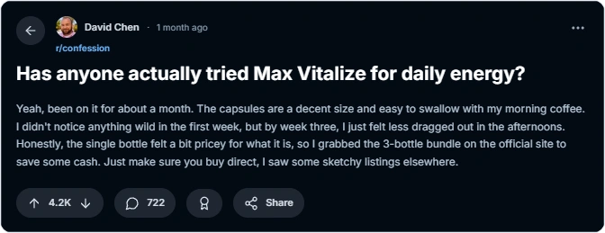 Max Vitalize Reviews Reddit