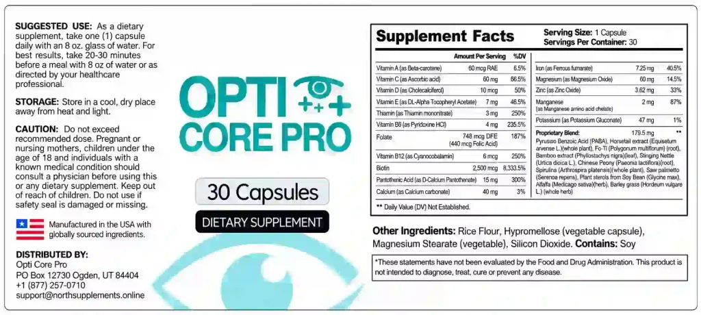 Opti Core Pro Ingredients